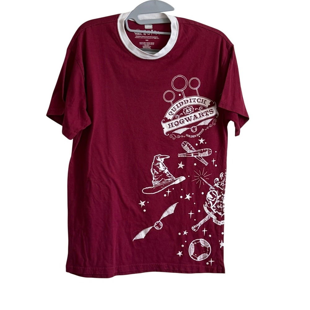 Harry Potter Wizarding World Quidditch Hogwarts Maroon Ringer T-Shirt Mens M